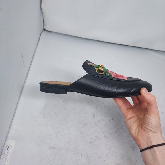 Gucci Black Horsebit Rose Floral Embroidery Princetown Slide Mule - Picture 10 of 12